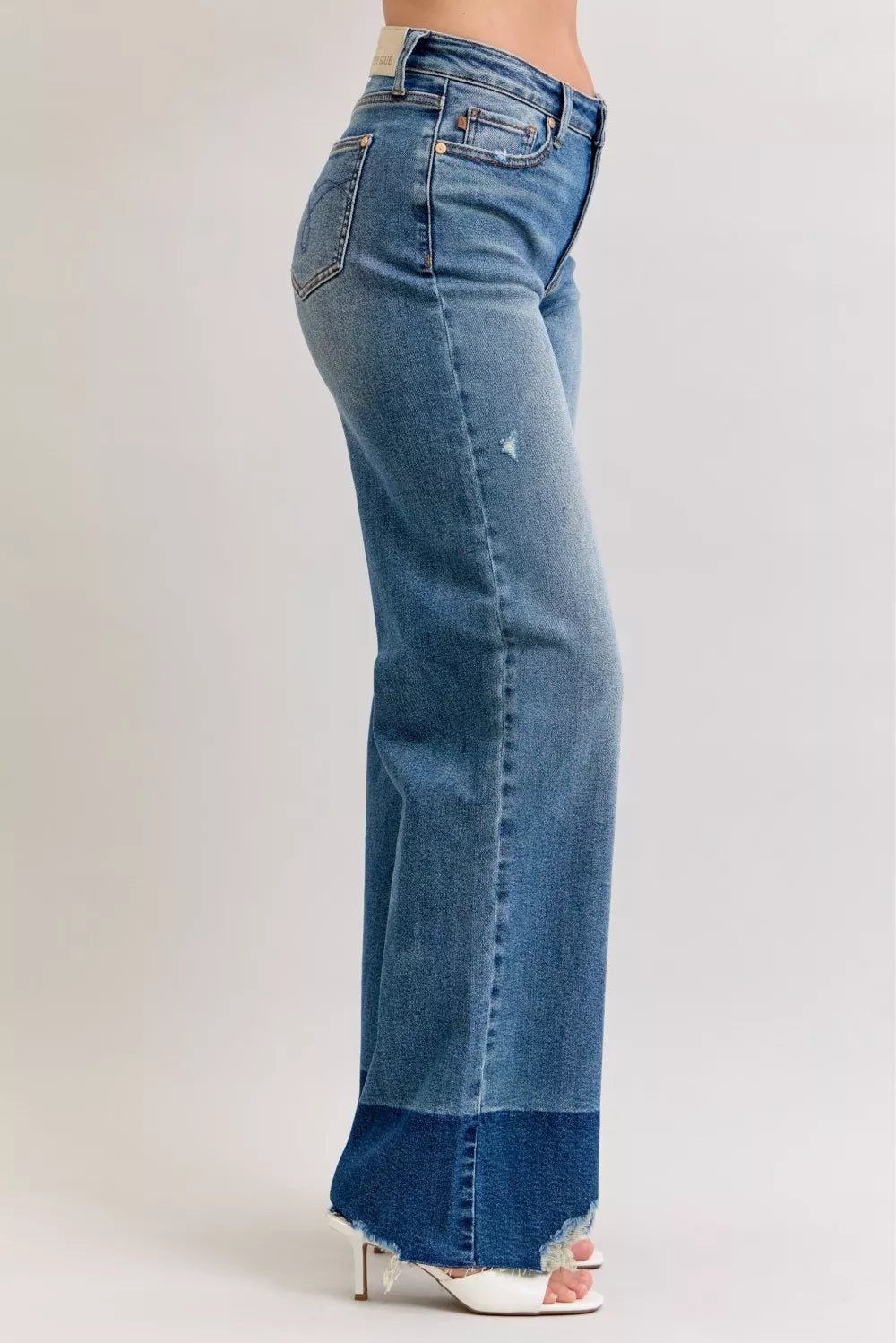 Raw Hem High Waist Column Straight Jeans in Dark for Women