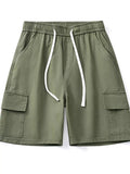 Drawstring Loose Fit Shorts Plus Size in Military Green in Khaki for Men