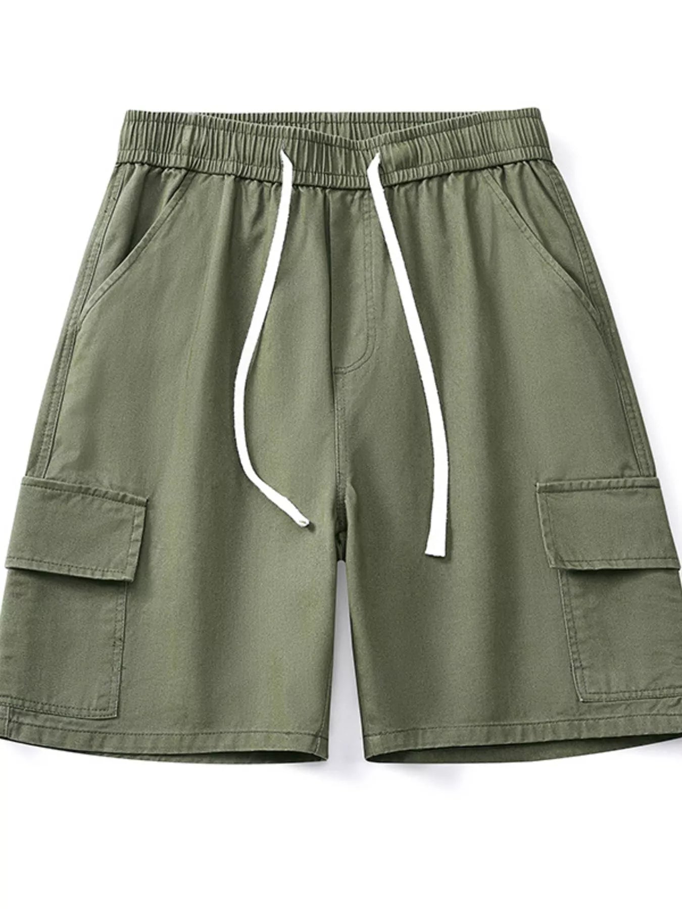 Drawstring Loose Fit Shorts Plus Size in Military Green in Khaki for Men