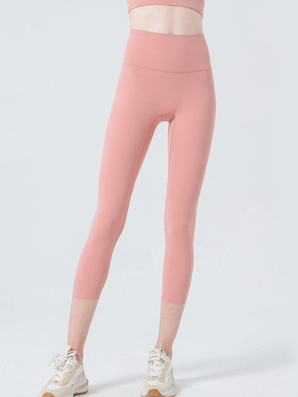 Wide Waistband Cropped Sports Leggings in Coral for Women