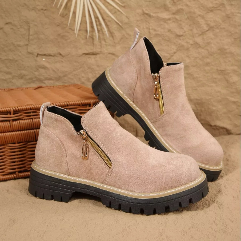 Round Toe Platform Boots in Classic in Off-White for Women