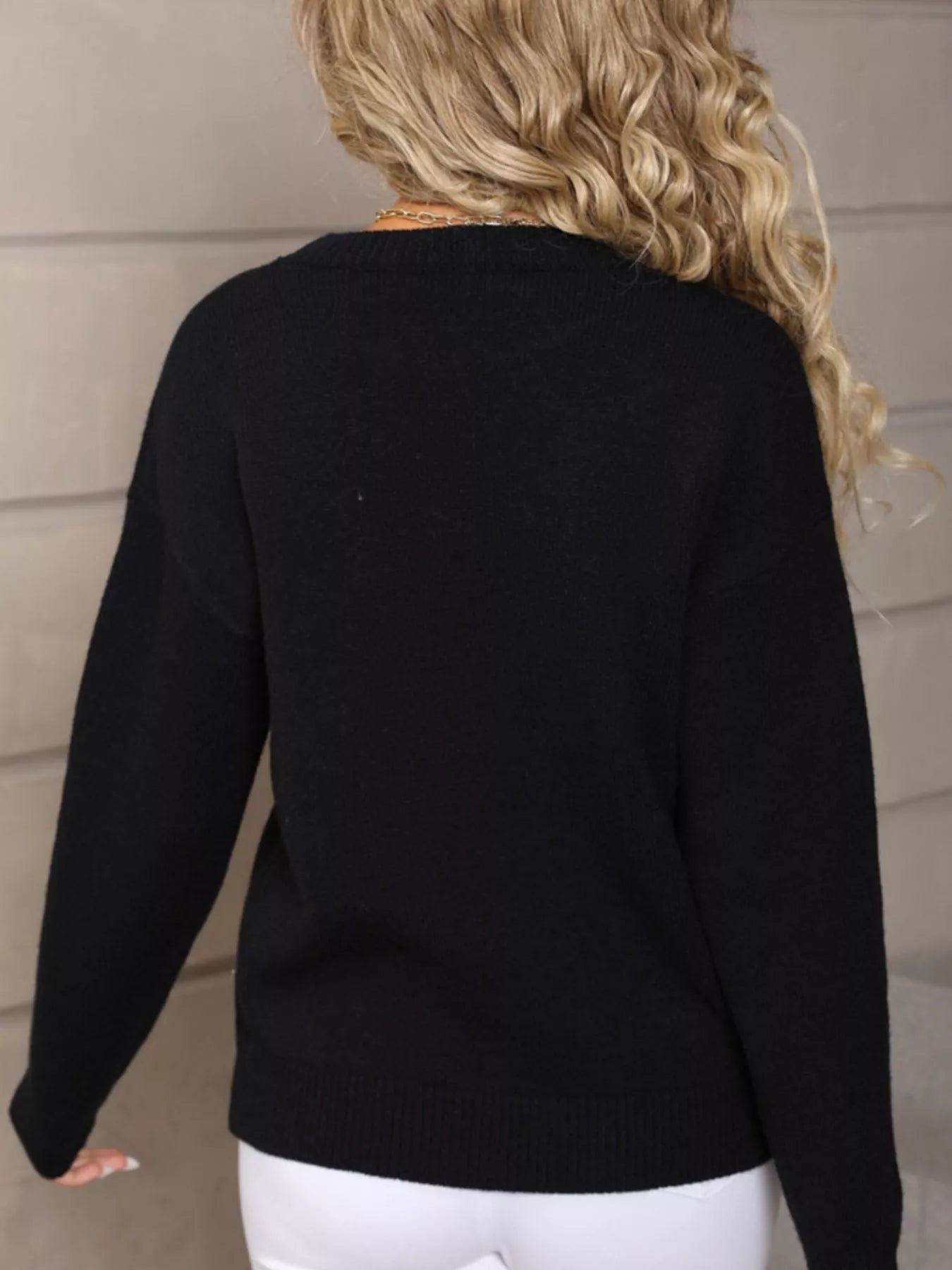 Valentines Day Heart Pattern Long Sleeve Sweater in White for Women