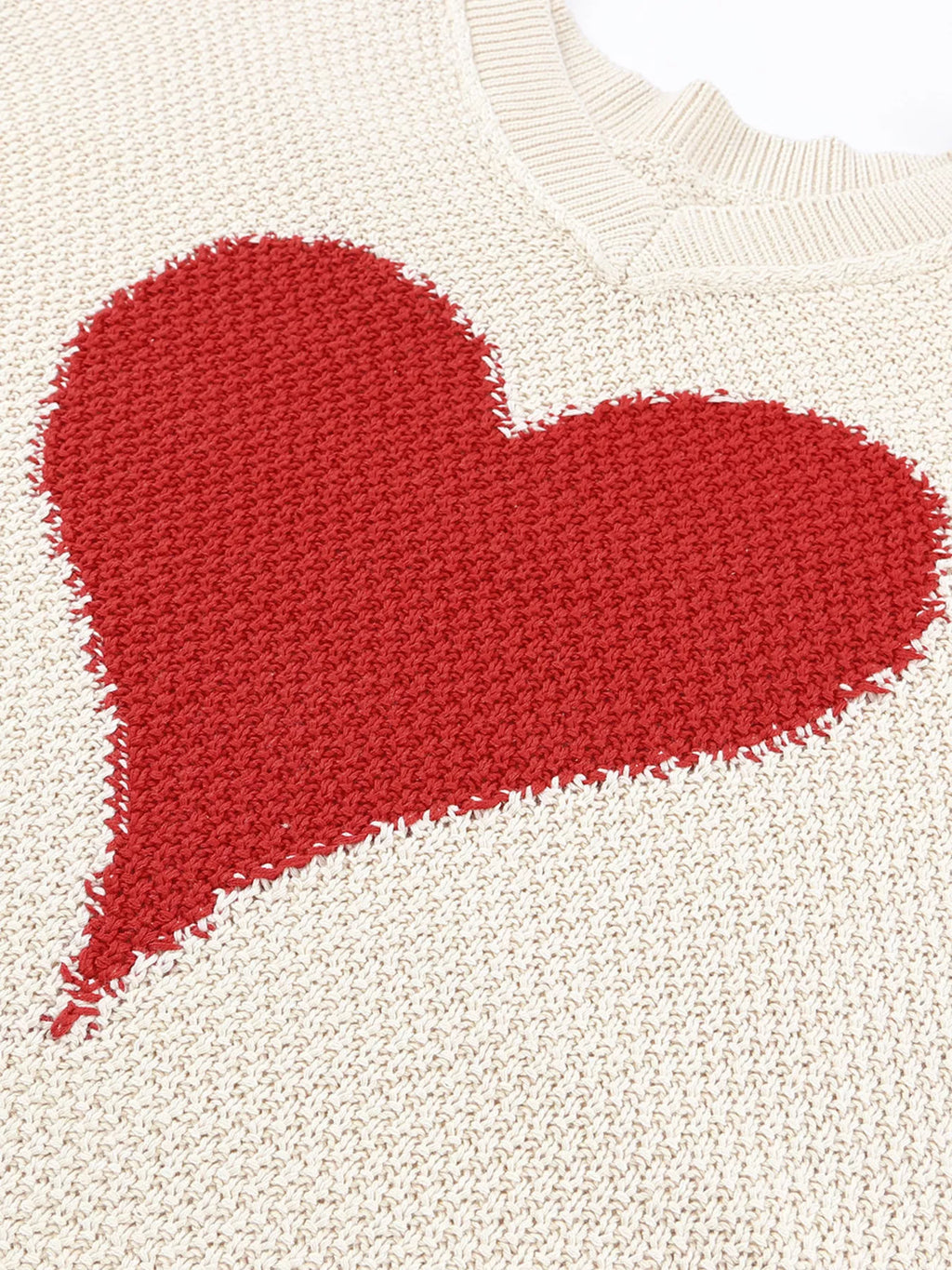 V-Neck Dropped Sleeve Heart Print Valentines Sweater for Women