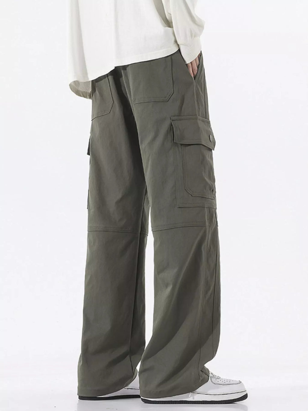 Drawstring Cargo Wide Leg Pants Plus Size in Black for Men