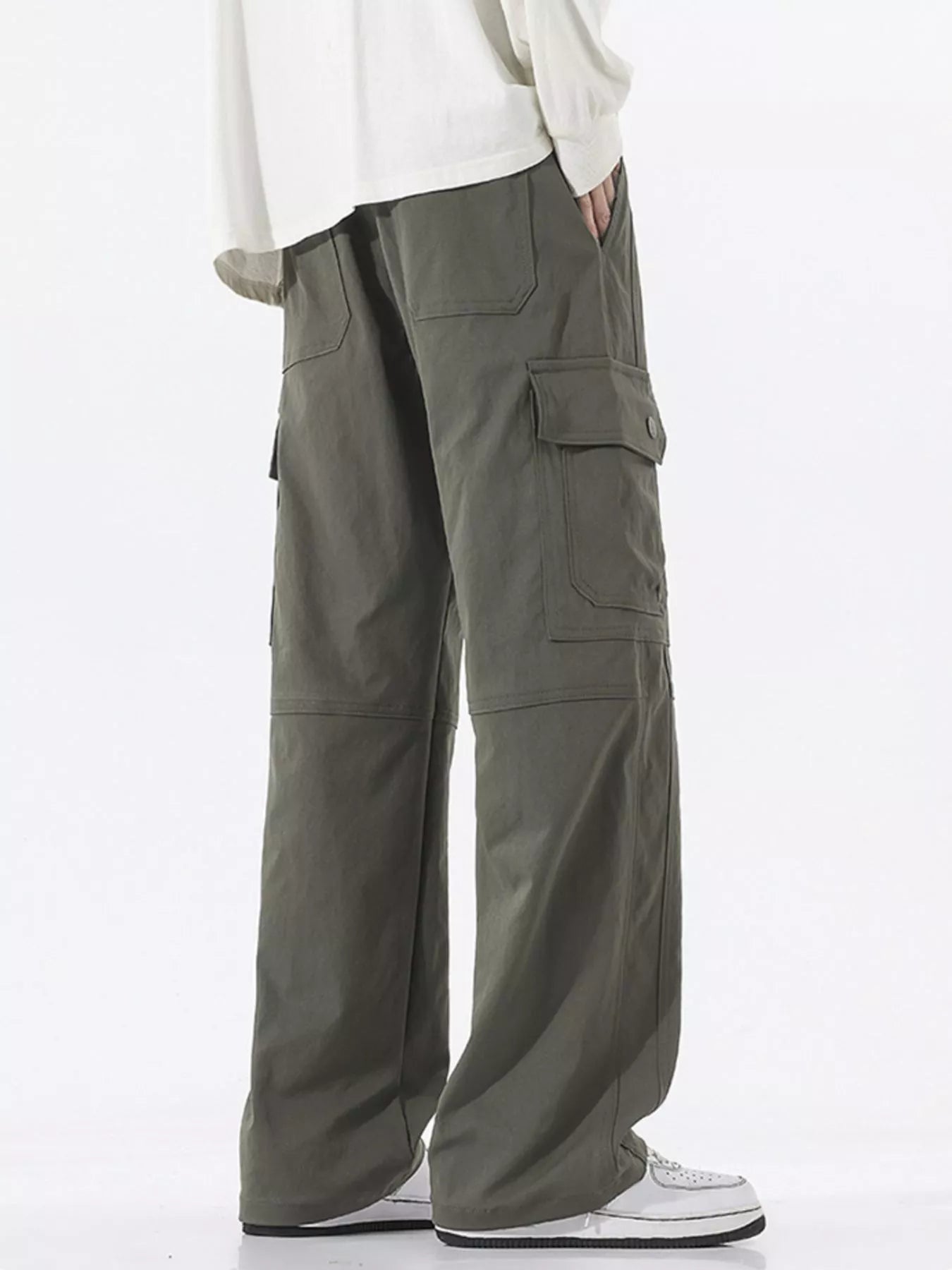 Drawstring Cargo Wide Leg Pants Plus Size in Black for Men