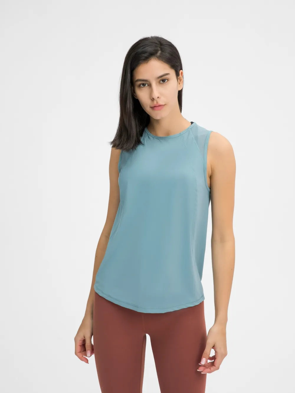 Cutout Back Round Neck Active Tank in Yellow for Women