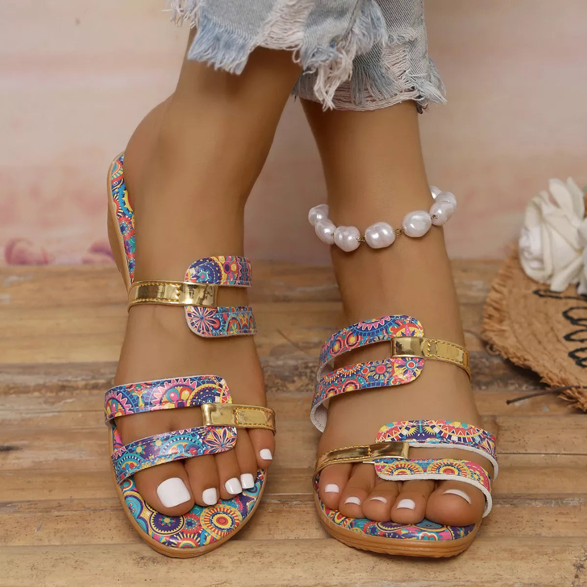 Open Toe Wedge Sandals in Red for Women