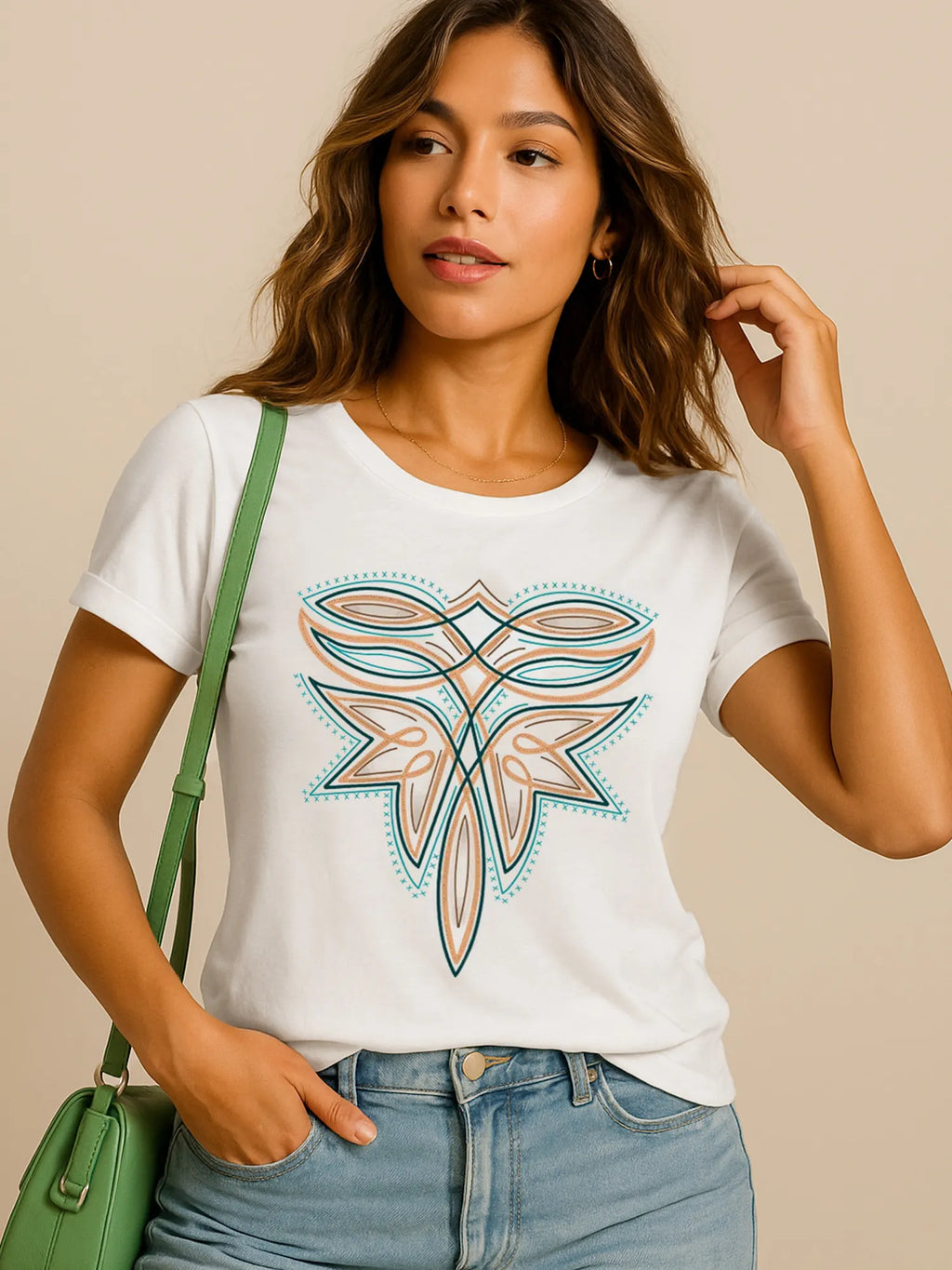 Graphic Round Neck Short Sleeve T-Shirt in White for Women