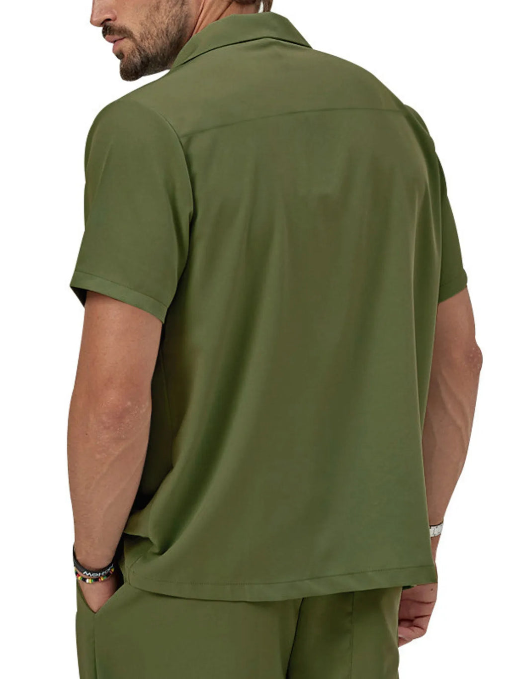 Plus Size Button Up Short Sleeve Shirt and Shorts Set in Military Green for Men