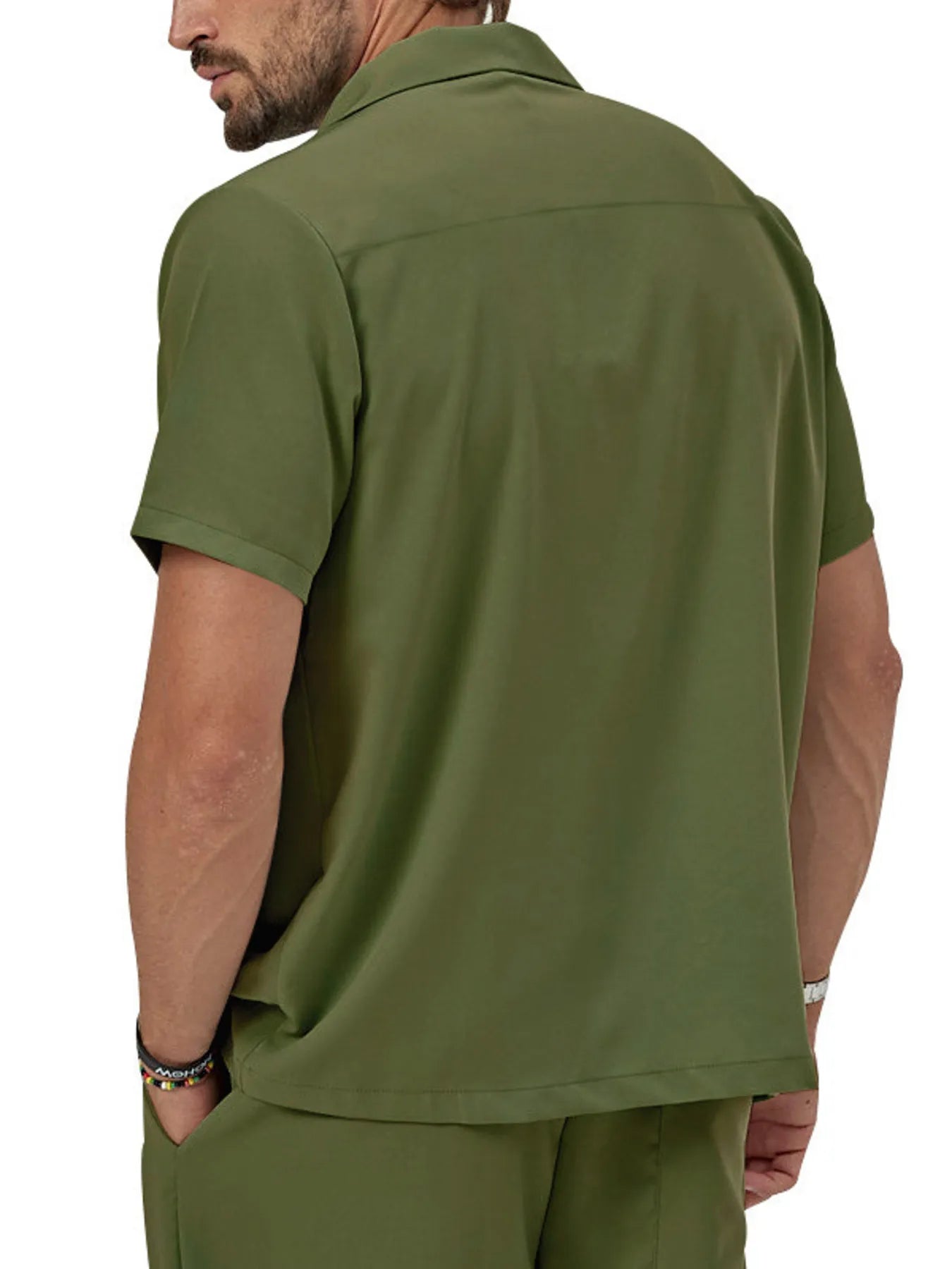 Plus Size Button Up Short Sleeve Shirt and Shorts Set in Military Green for Men
