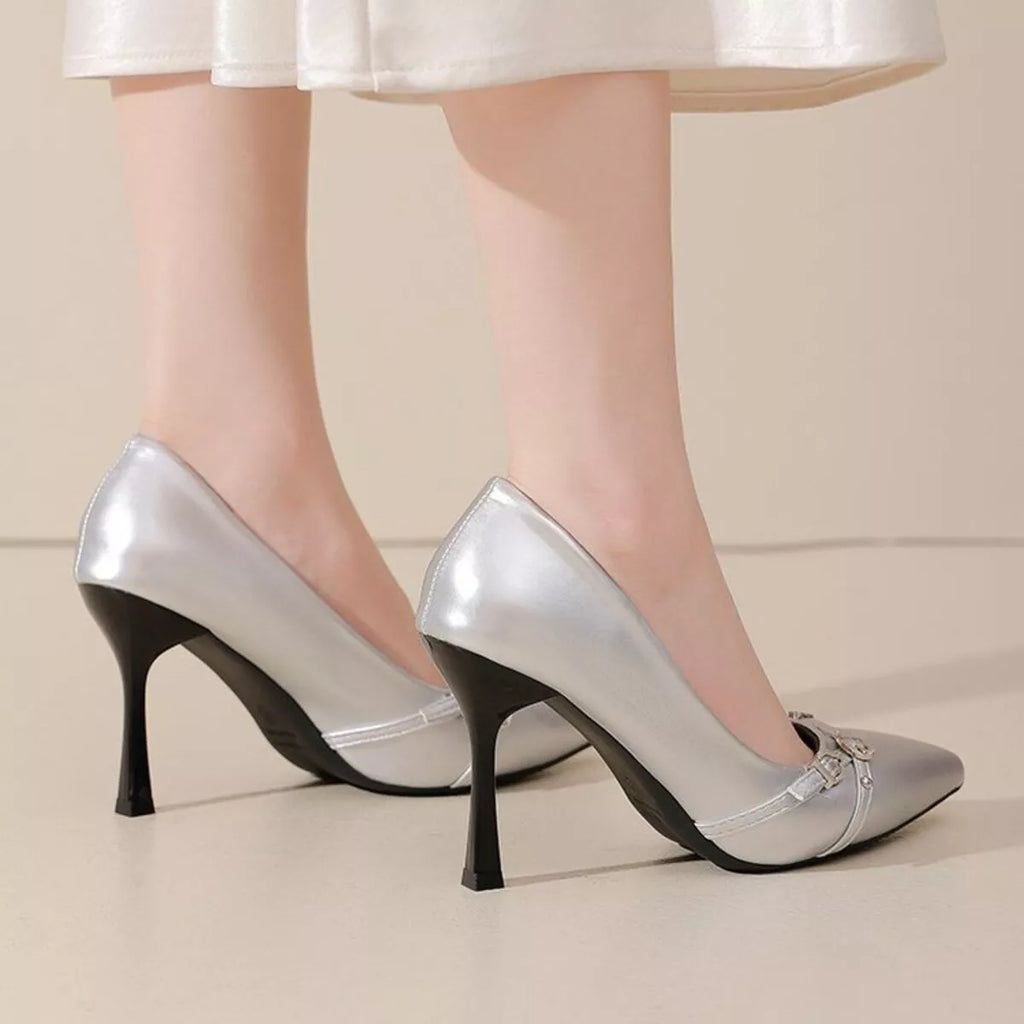 Point Toe High Heels Pumps in White for Women