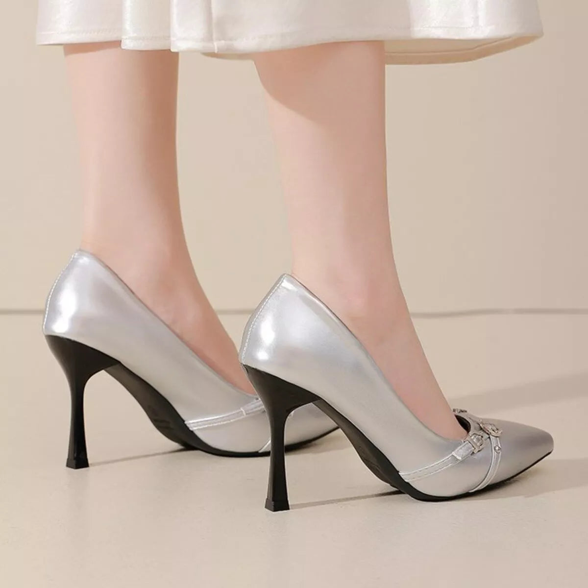 Point Toe High Heels Pumps in White for Women