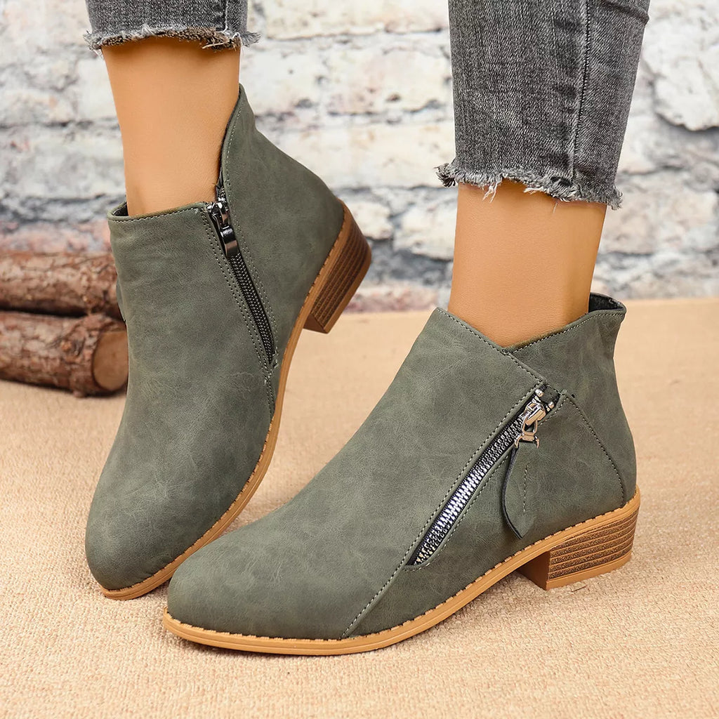 Size Zipper Block Heels Boots in White for Women