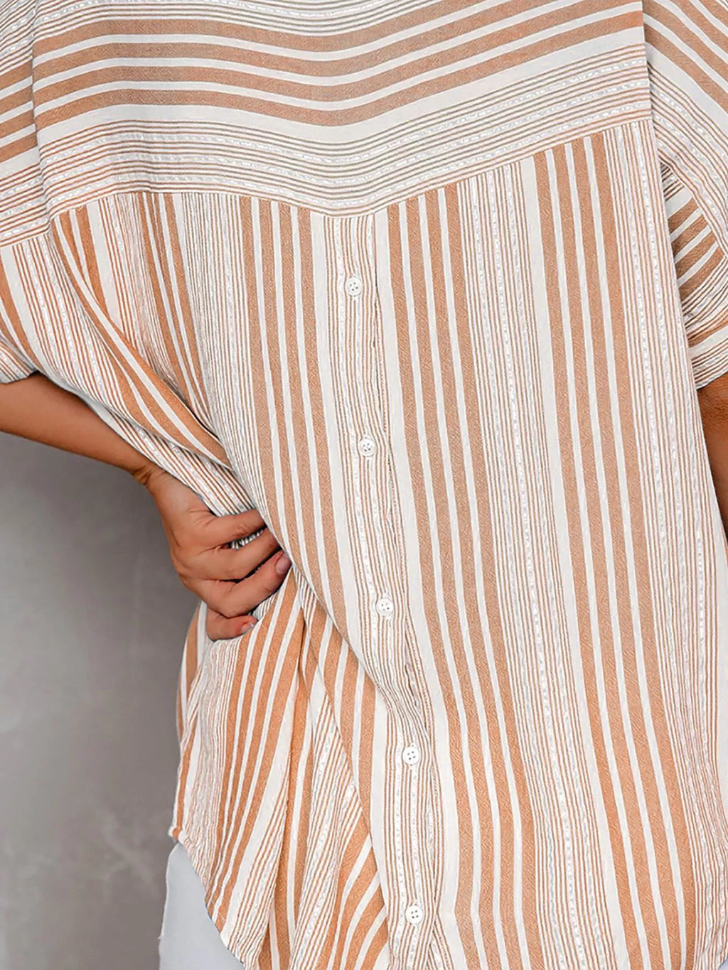 Collared Neck Half Sleeve Shirt Plus Size in Brown Dot for Women