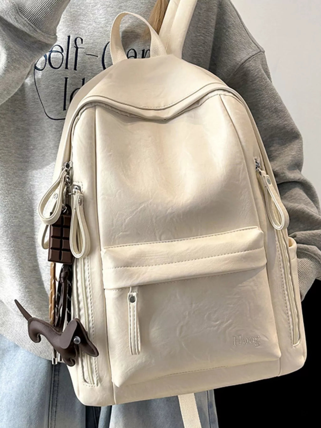Leather Texture Backpack Bag for Women