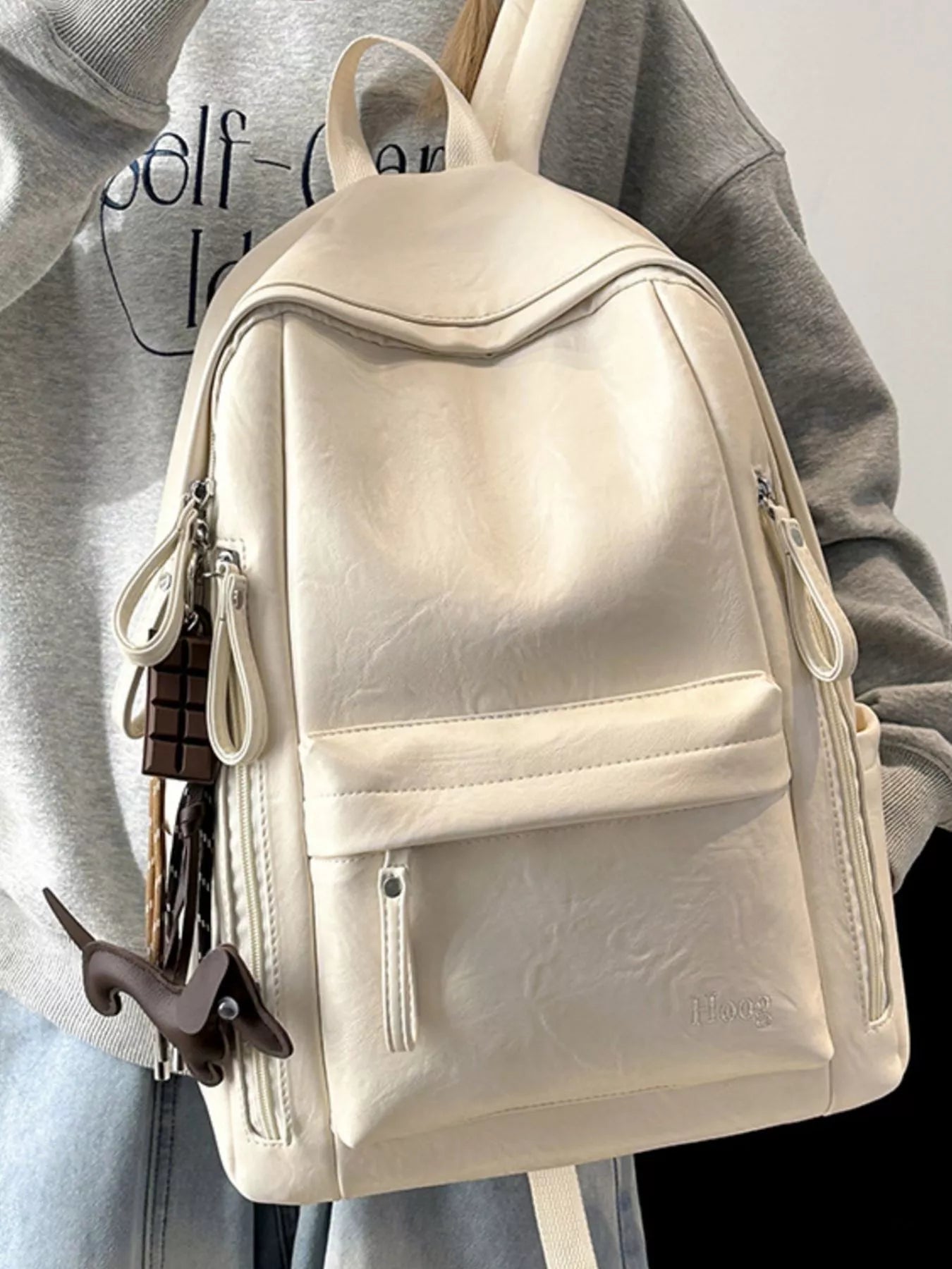 Leather Texture Backpack Bag for Women