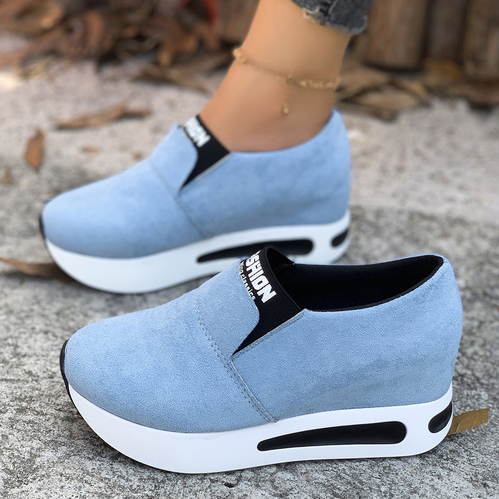 Round Toe Platform Slip-Ons in Black for Women
