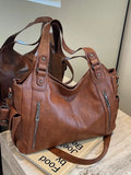 Vintage Style Zipper Front Handbag in Brown for Women