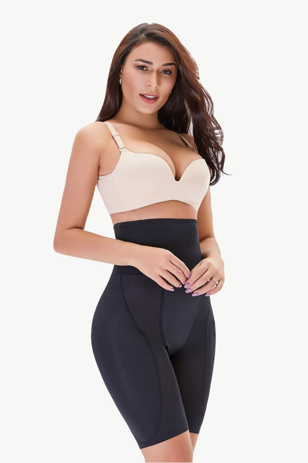 Plus Size High Waisted Pull-On Shaping Shorts in Apricot for Women