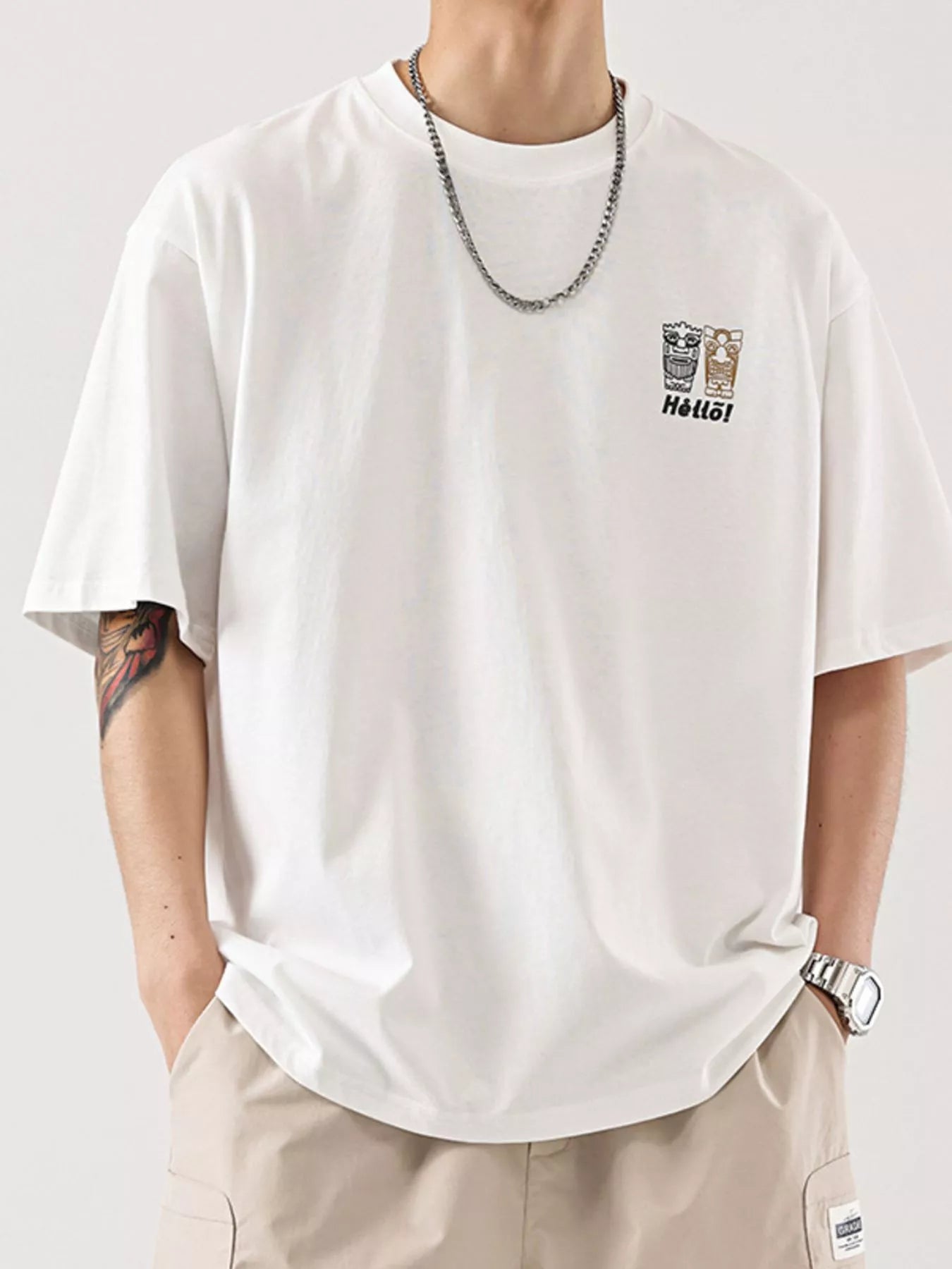 Plus Size Graphic Round Neck Half Sleeve T-Shirt in Dark Gray for Men