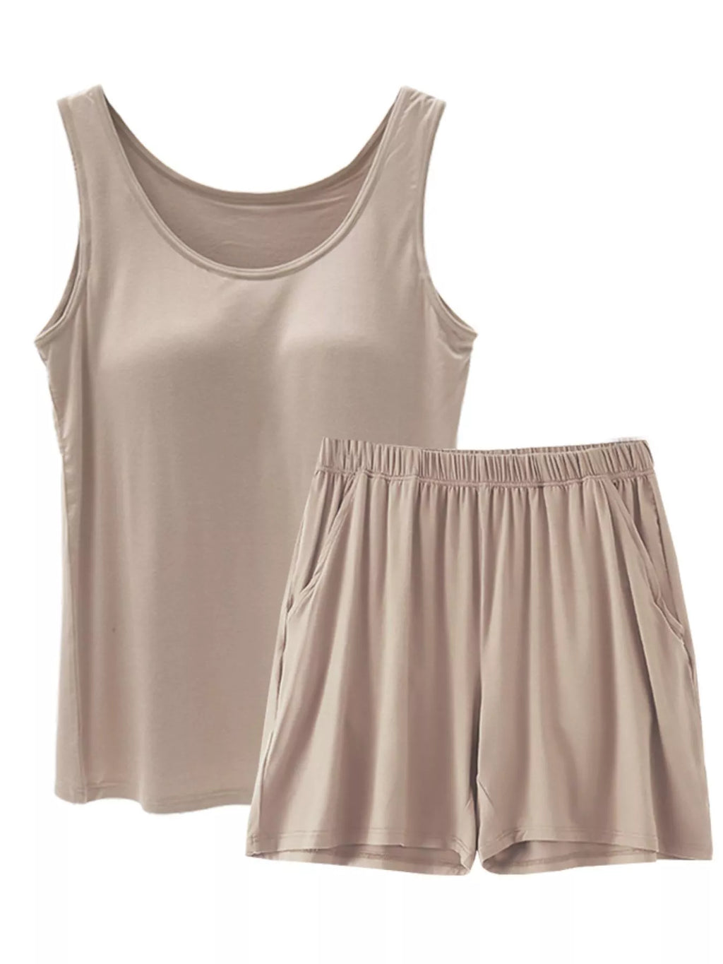 Plus Size Modal Padded Sleeveless Tank Top & Shorts Set in Light Blue for Women
