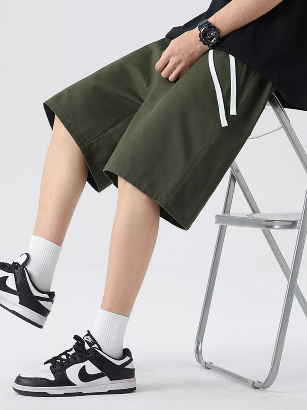 Wide-Leg Shorts Plus Size in Black for Men