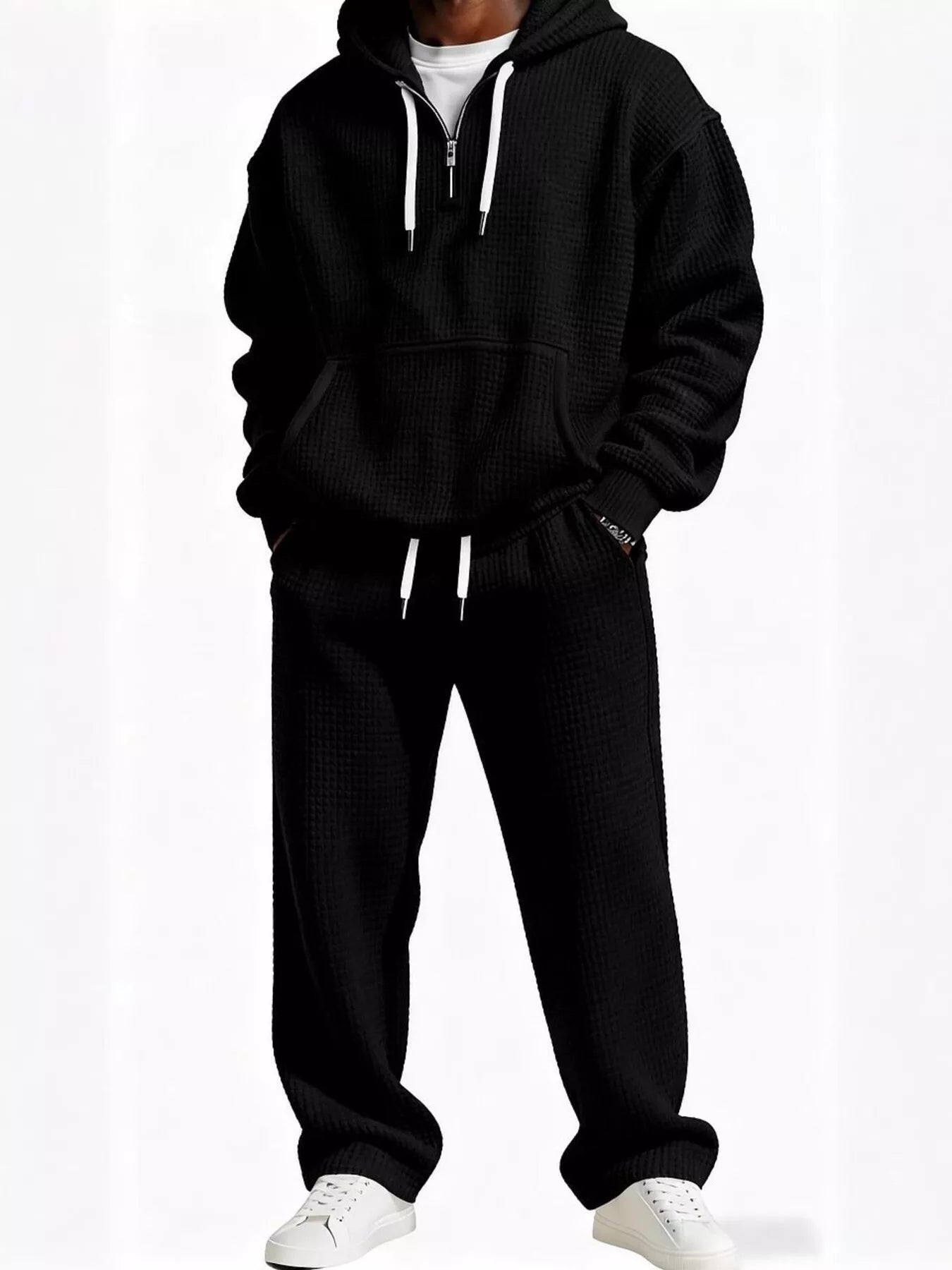 Casual Waffle Knit Hoodie and Pants Set Plus Size in Rust for Men
