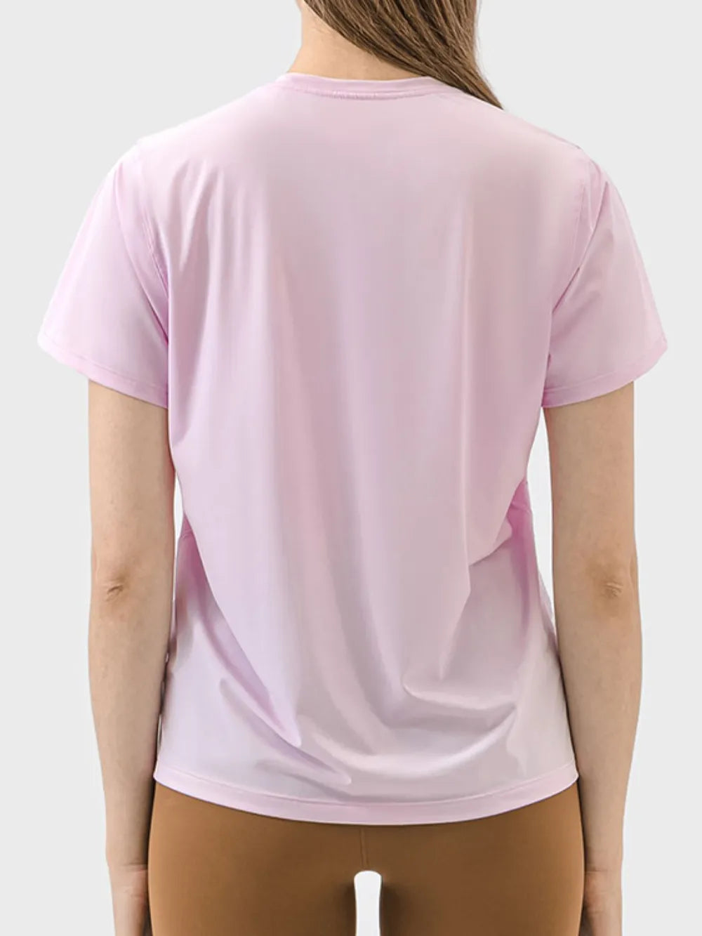 Slit Round Neck Short Sleeve Active T-Shirt in Blush Pink for Women