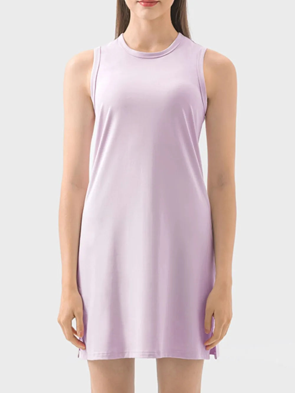 Round Neck Sleeveless Active Dress in Beige for Women