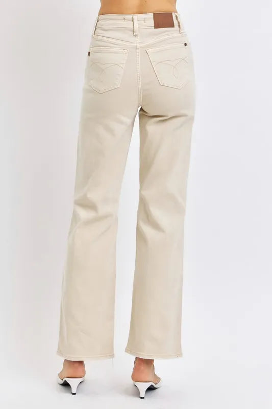 Plus Size High Waist Distressed Wide Leg Jeans in Bone for Women