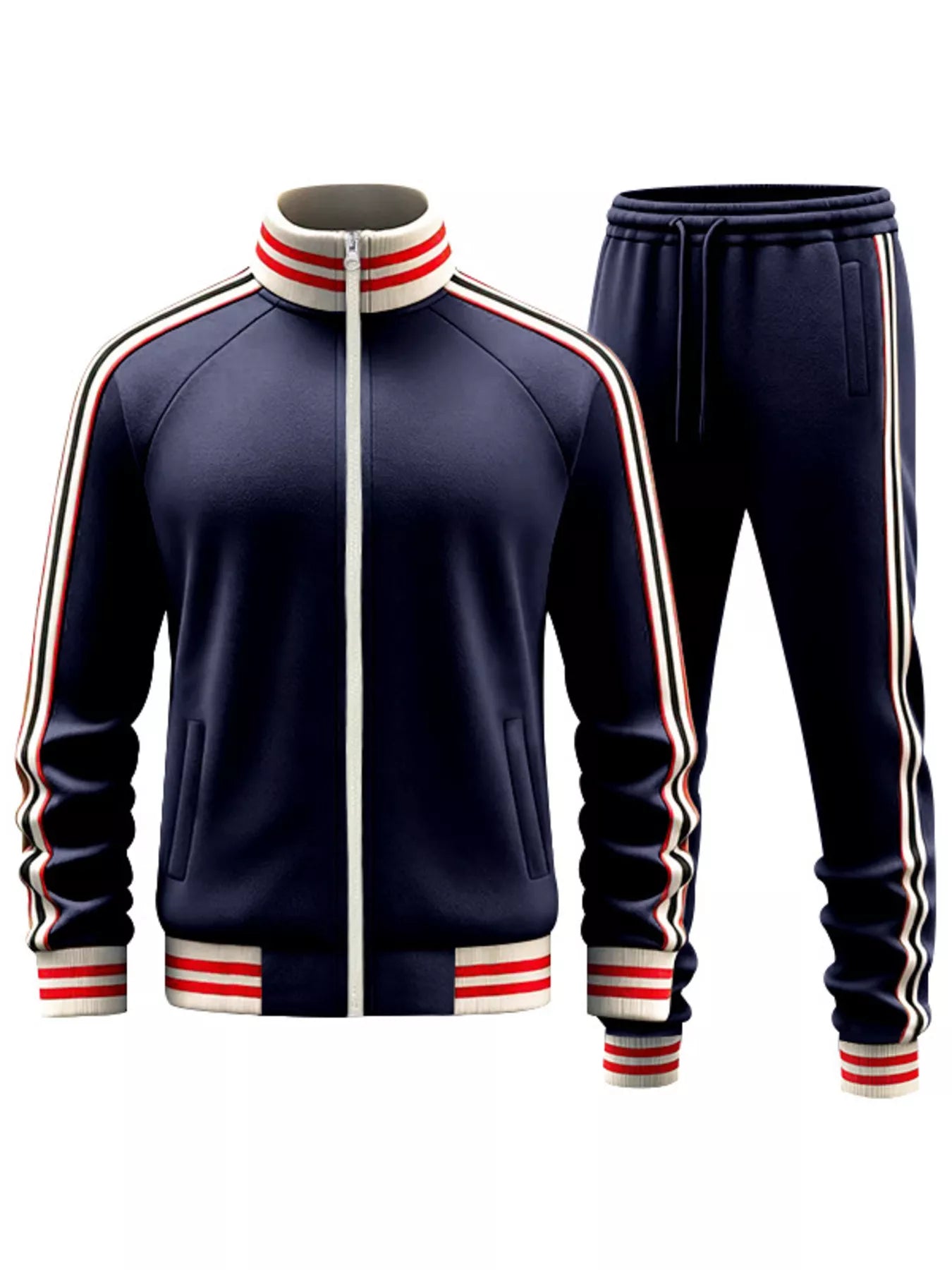 Striped Zip Up Outerwear and Pants Plus Size in Black for Men