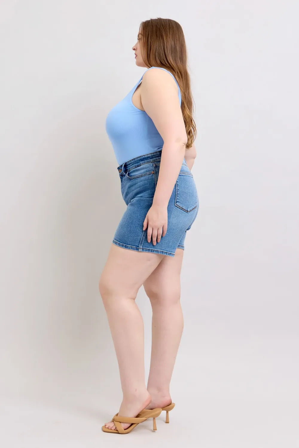 2 Button Denim Shorts with Pockets Plus Size in Medium for Women