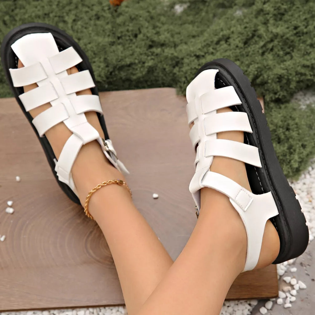 Round Toe Platform Sandals in White for Women