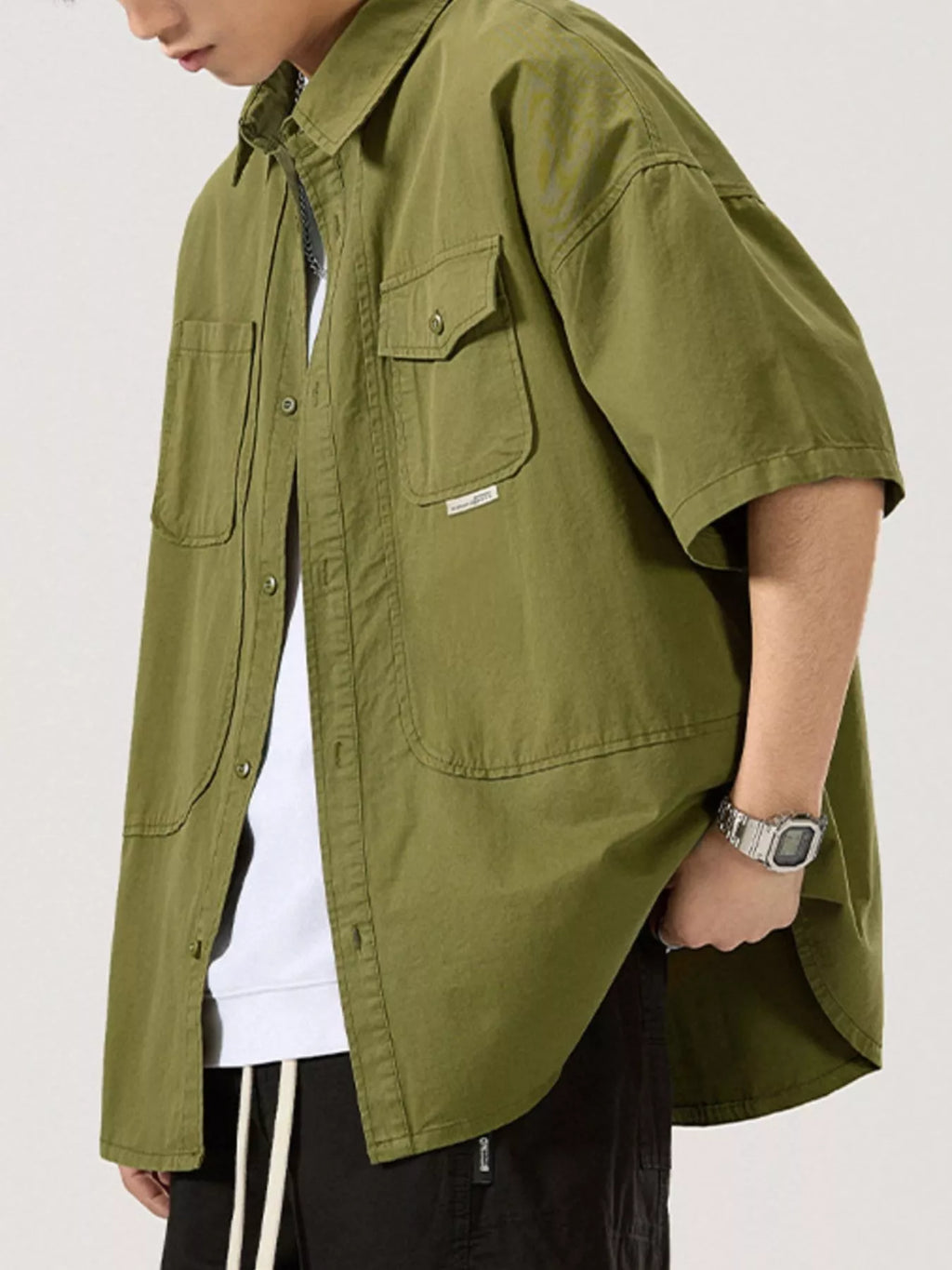 Button Up Half Sleeve Shirt Plus Size in Light Apricot for Men