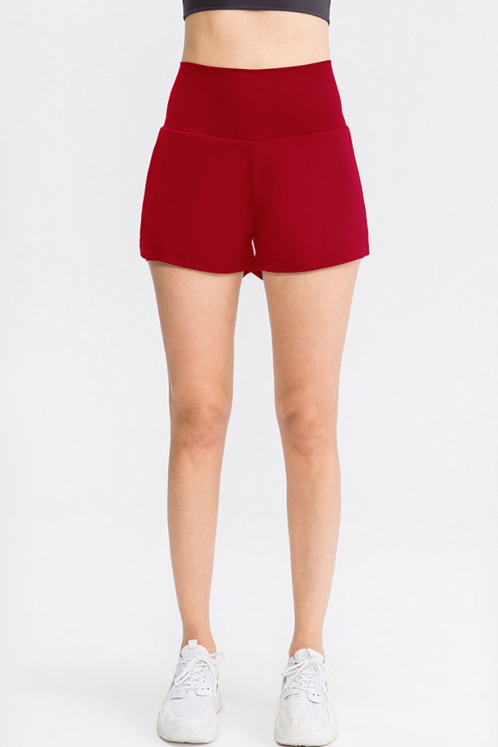 Wide Waistband Sports Shorts with Pockets in Dark Blue for Women