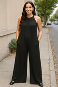 Plus Size Tie Back Cutout Sleeveless Jumpsuit in Black for Women
