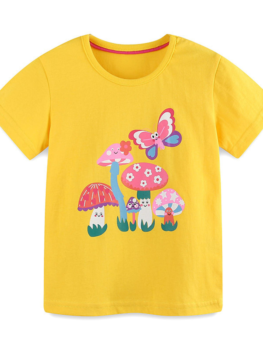 Mushroom & Butterfly Print Tee and Shorts Set in Multicolor for Girls