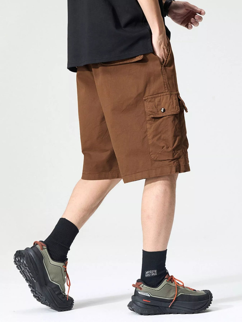 Drawstring Loose Fit Shorts Plus Size in Black for Men