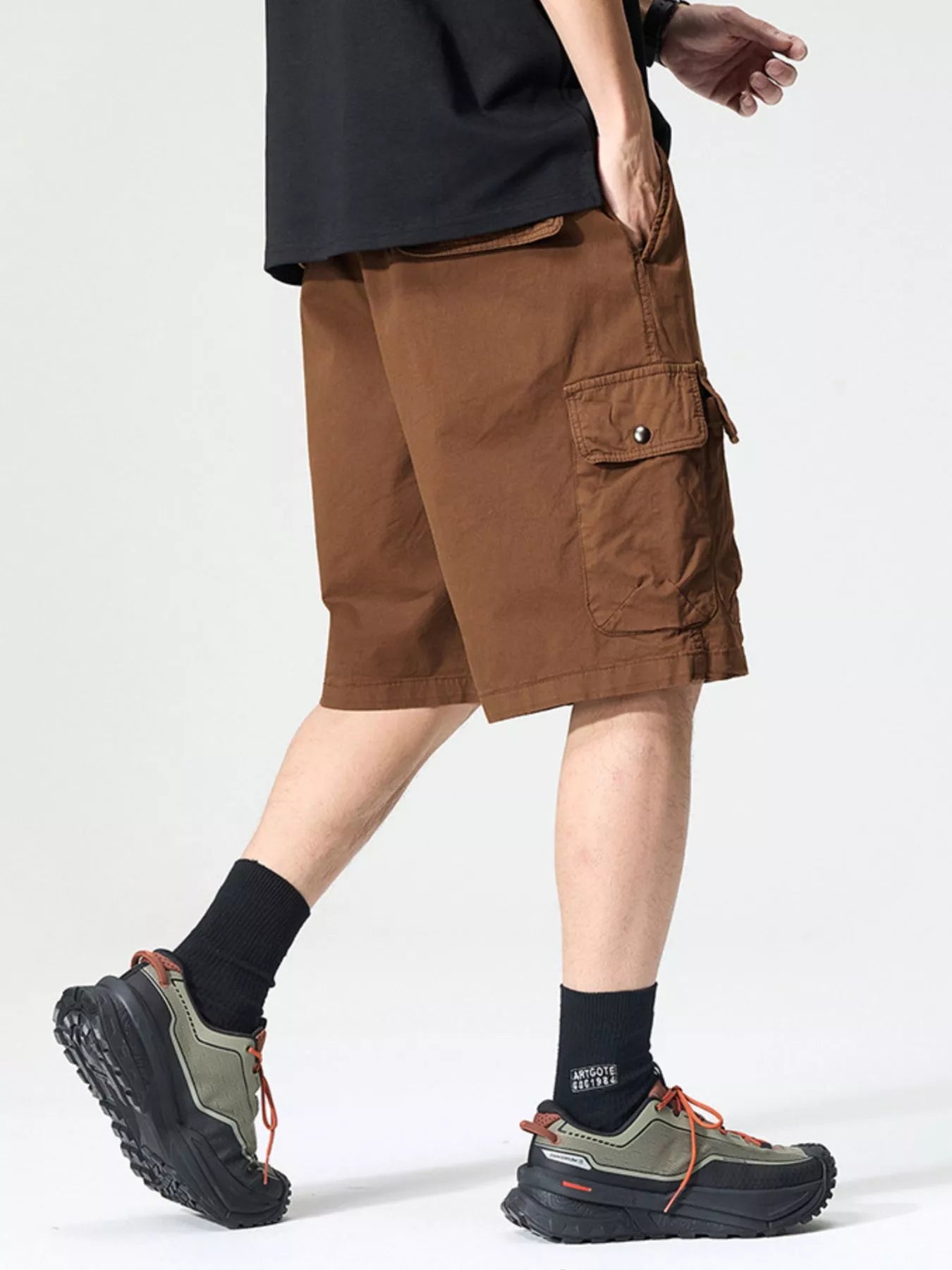 Drawstring Loose Fit Shorts Plus Size in Black for Men