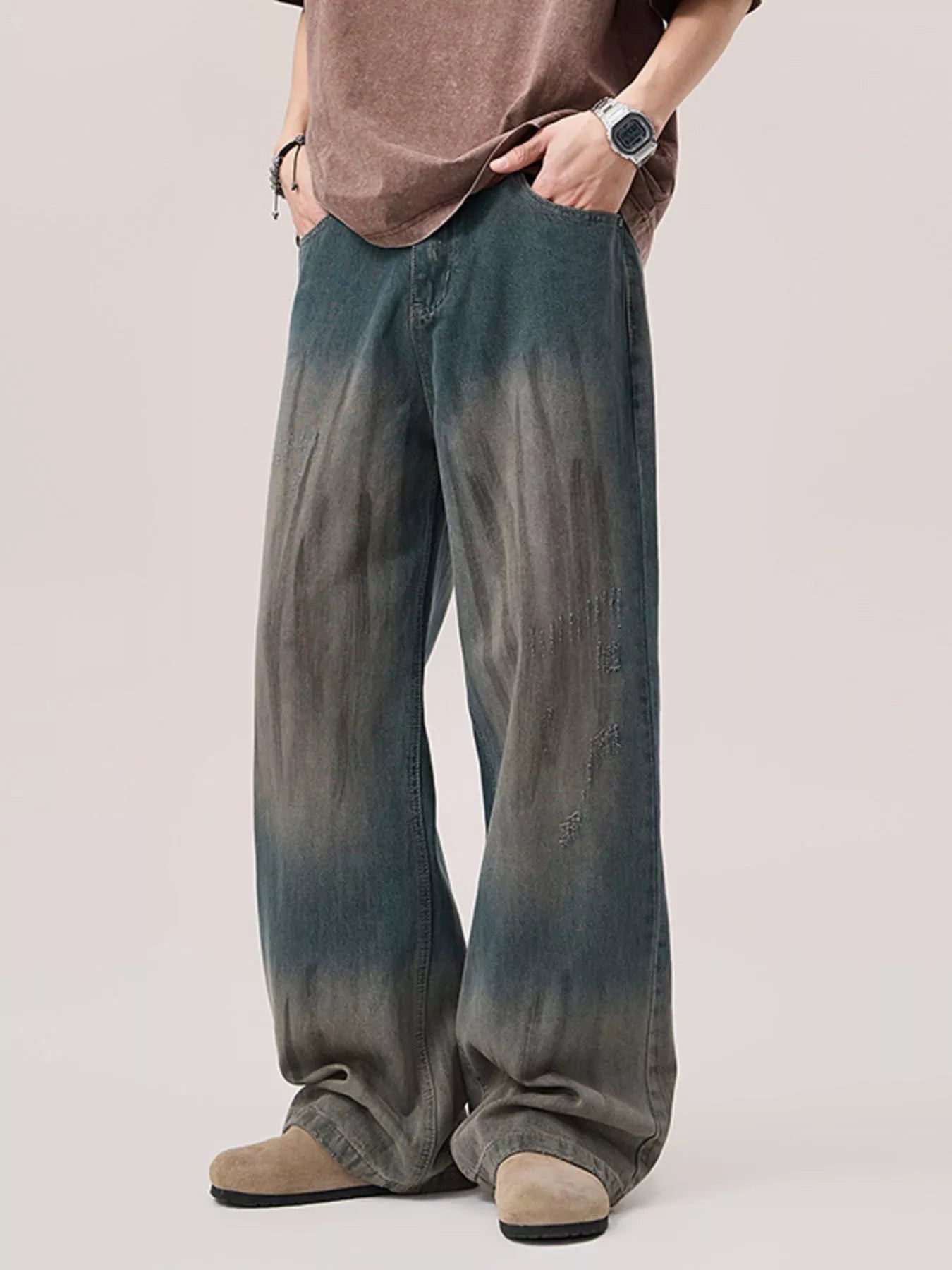 Gradient Wash Wide Leg Jeans in French Blue for Men
