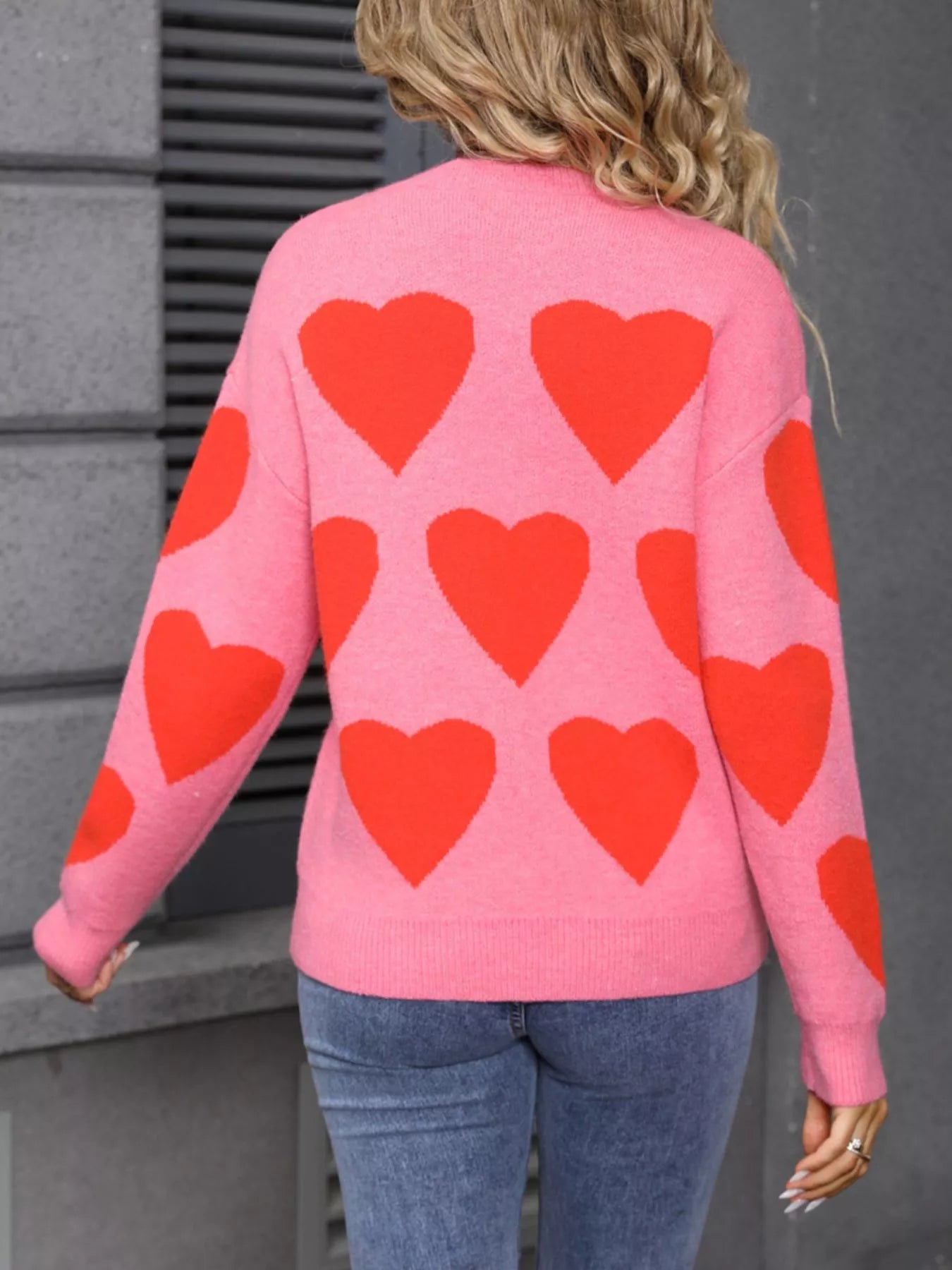 Valentines Day Heart Round Neck Knitted Sweater for Women