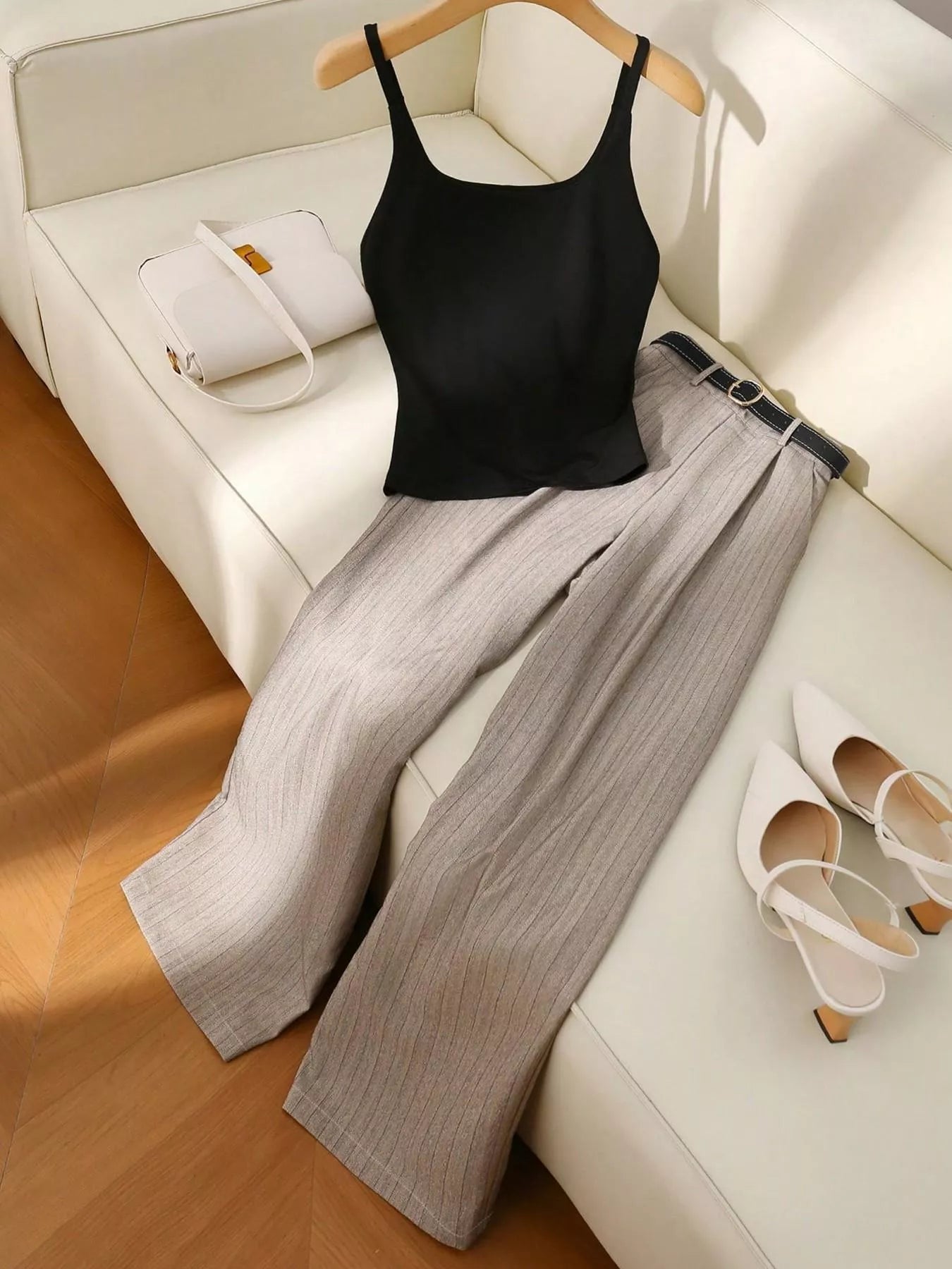 Sleeveless Top and Wide Leg Pants Set in Camel for Women
