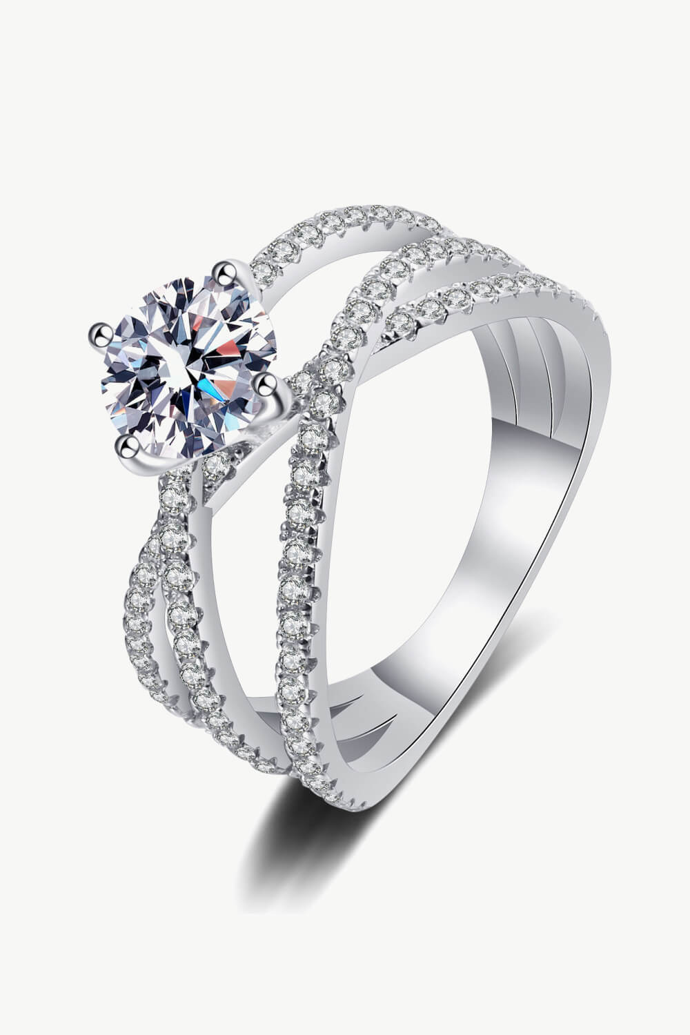 1 Carat Moissanite Crisscross Ring in Silver for Women