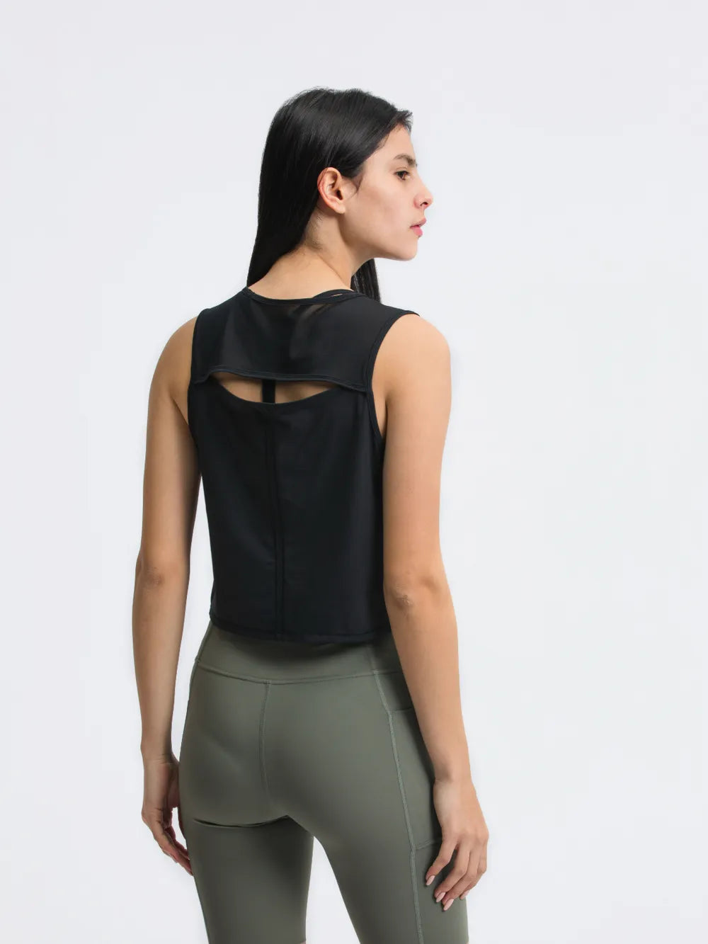 Round Neck Cropped Active Tank in Moss for Women