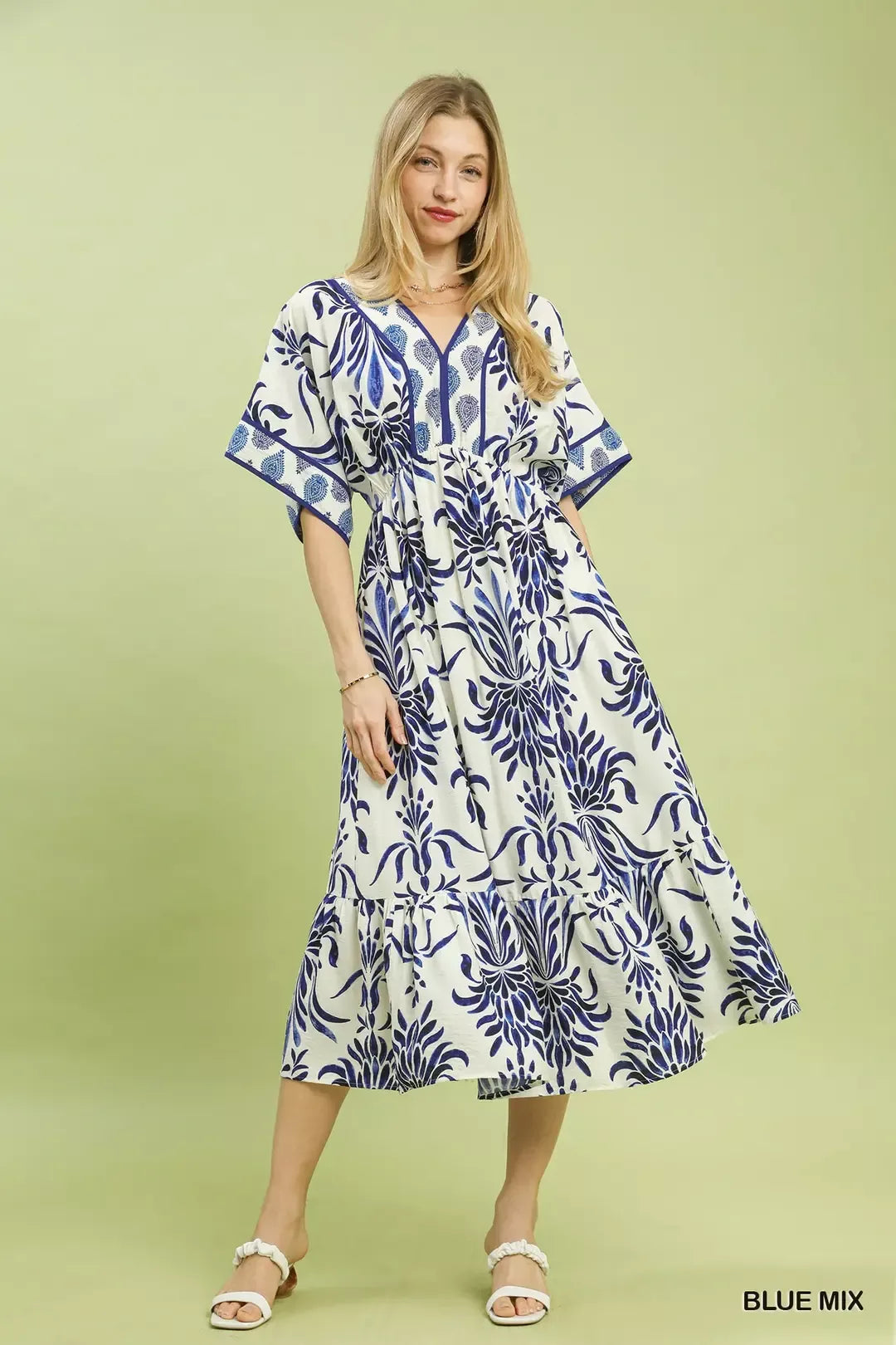 Mix Floral Border Midi Dress with Pockets for Women