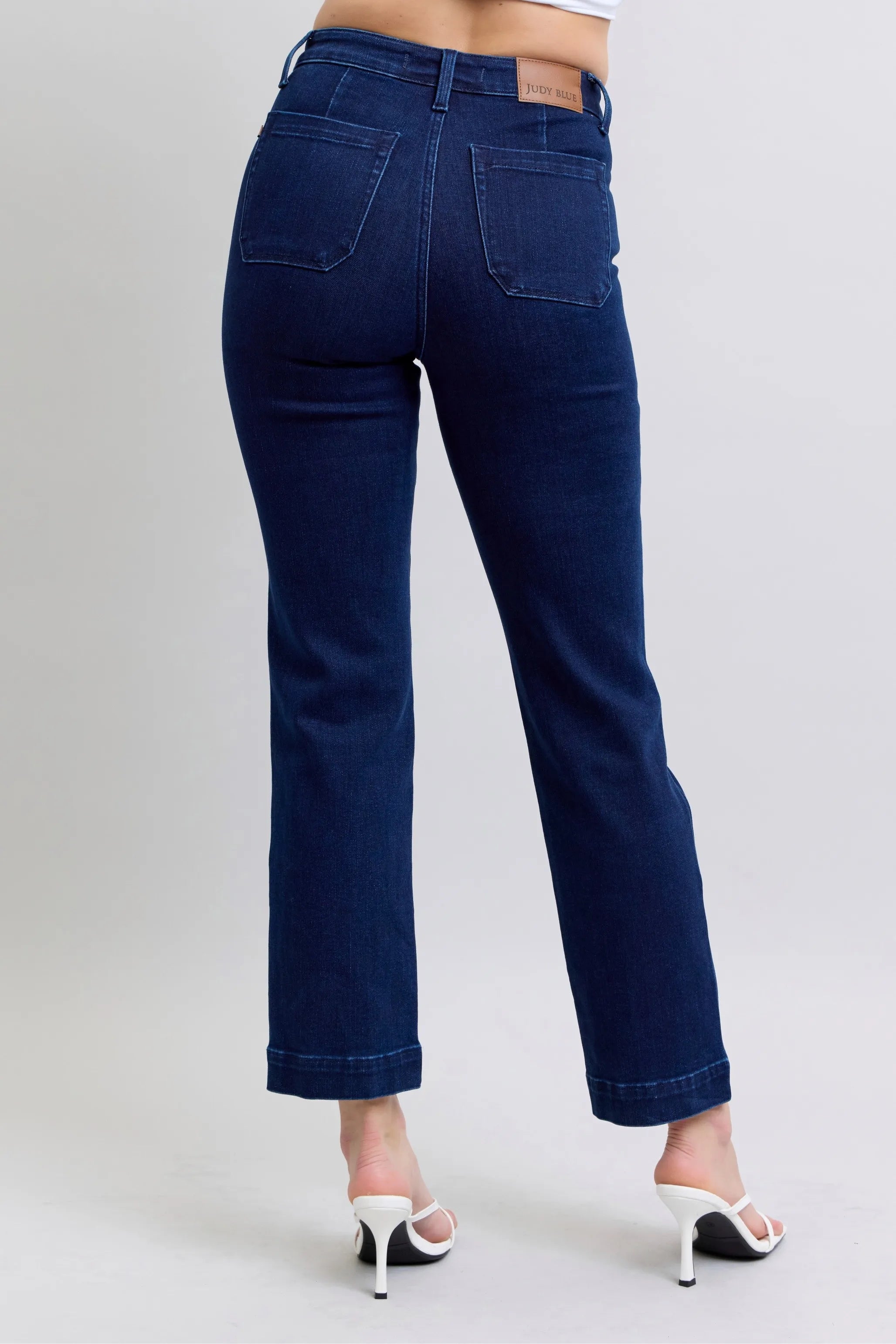 High Waist Work Wear Knee Patch Straight Jeans Plus Size in Dark for Women