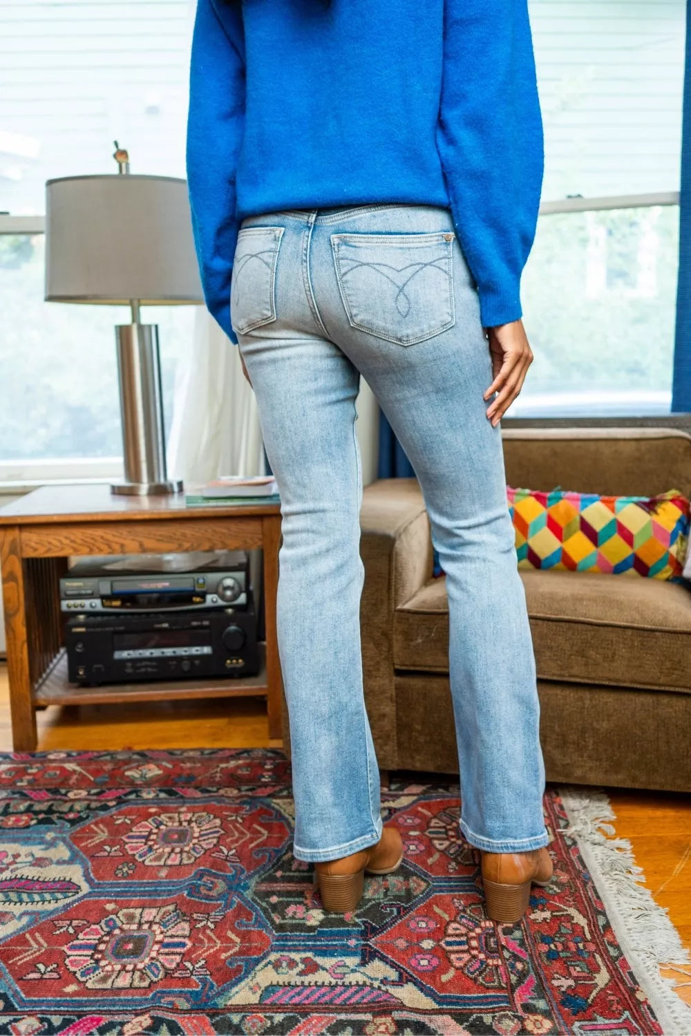 Mid Rise Thermal Bootcut Jeans in Light for Women