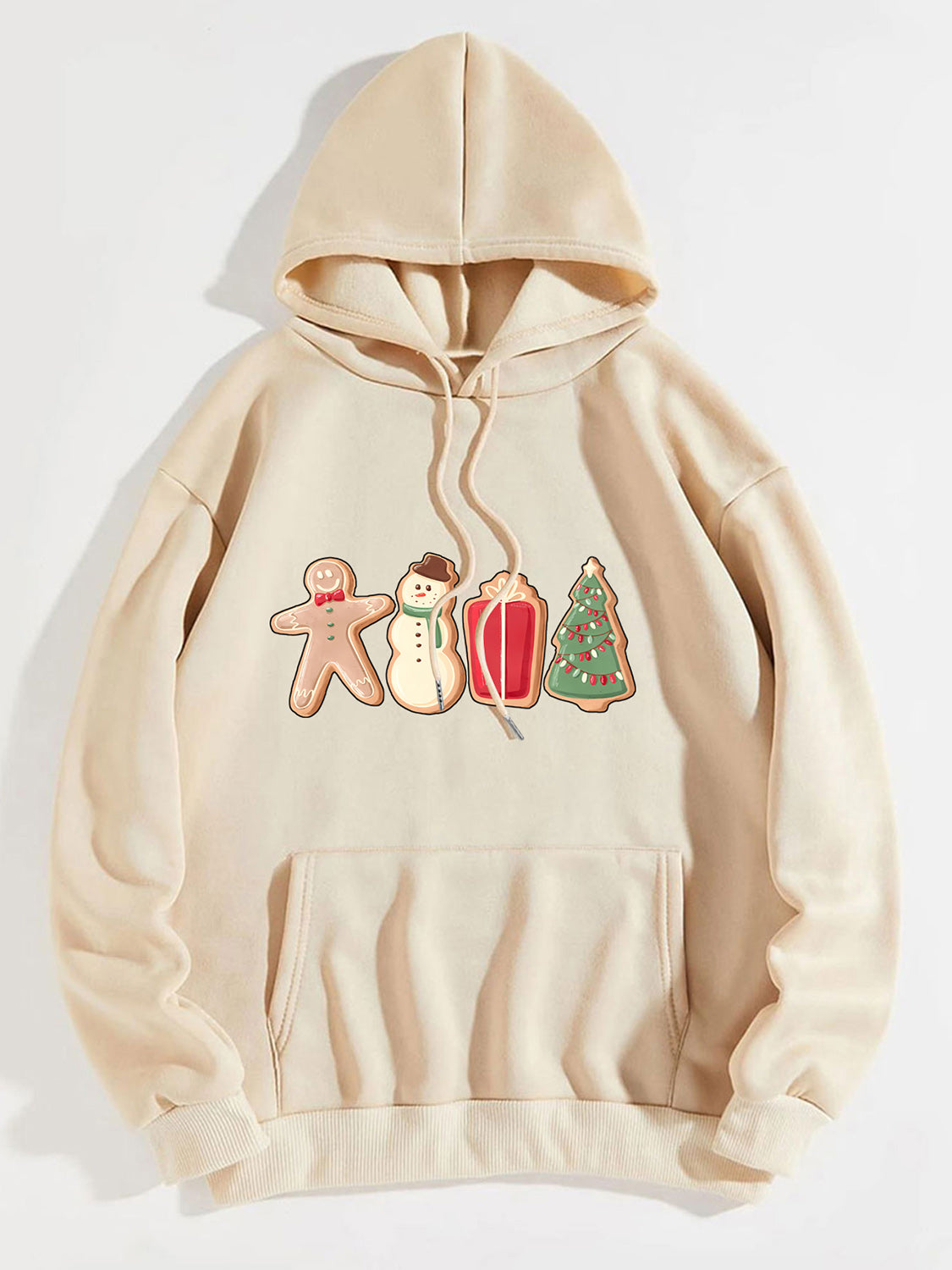 Graphic Drawstring Hoodie with Pocket in White for Women