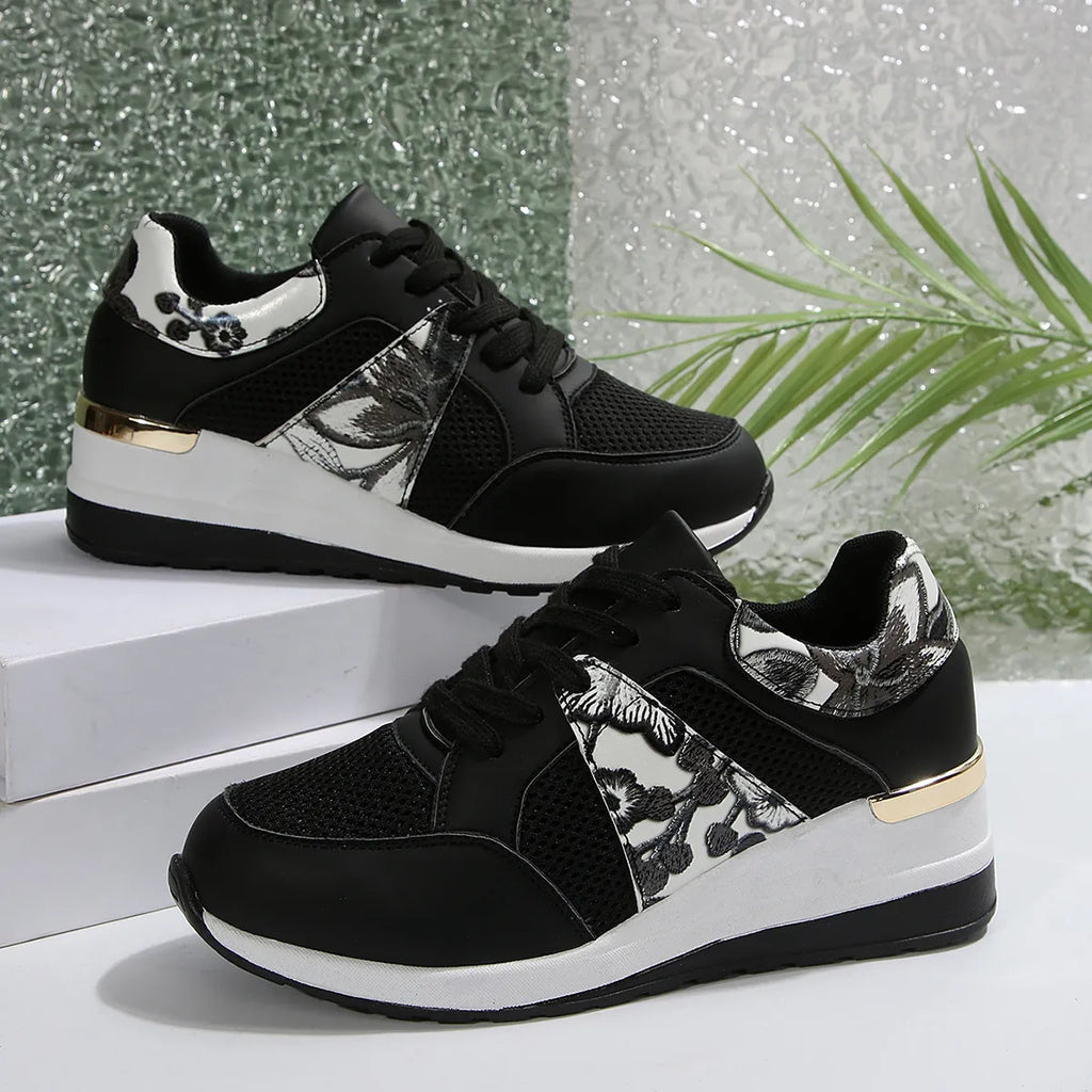 Floral Mesh Wedge Athletic in White for Women