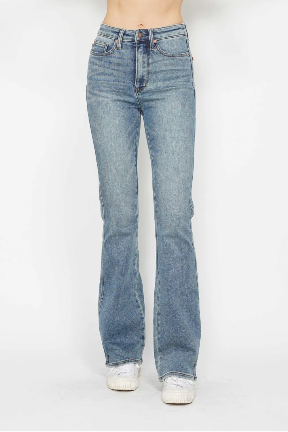 Tummy Control Back Embroidered Pocketed Bootcut Jeans Plus Size in Short Inseam for Women